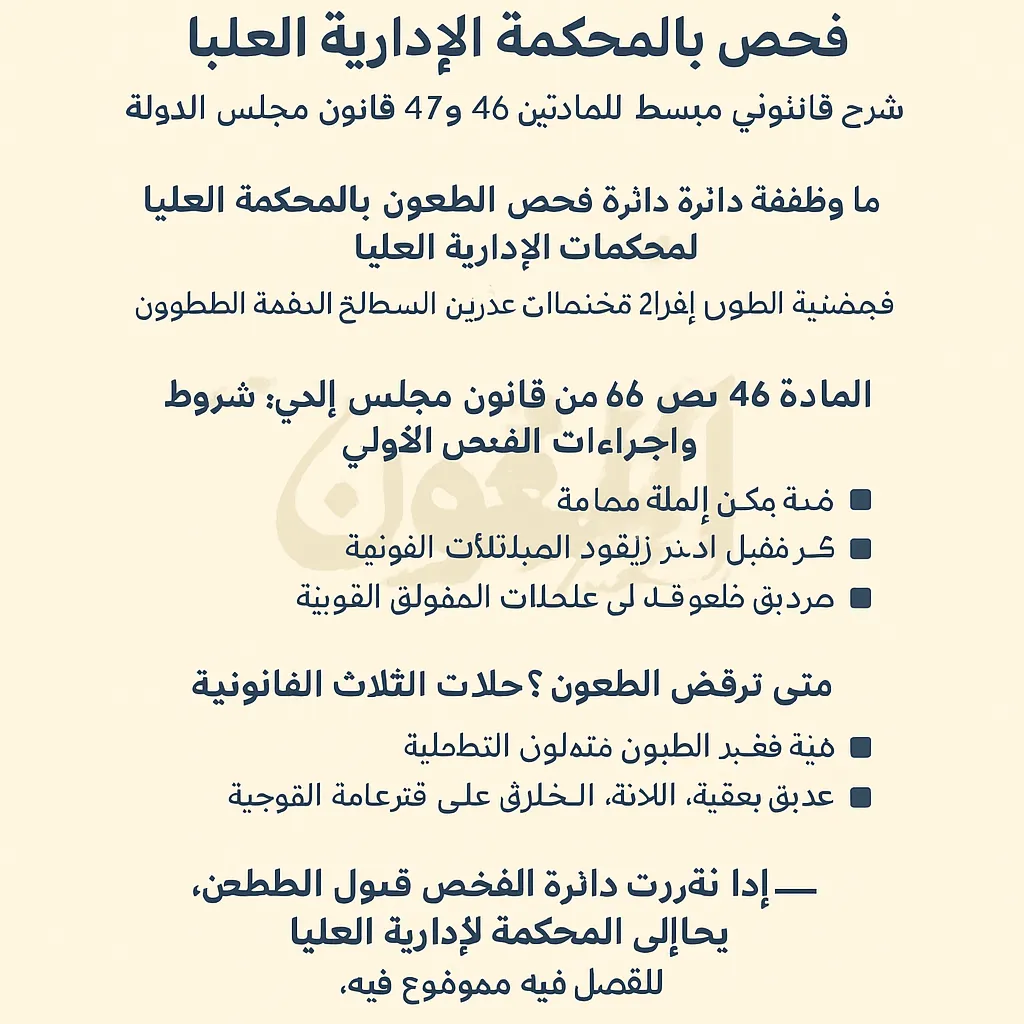 فحص الطعون بالمحكمة الإدارية العليا [ 46، 47 مجلس الدولة]