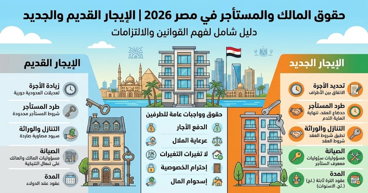 انفوجرافيك حقوق المالك والمستأجر في مصر