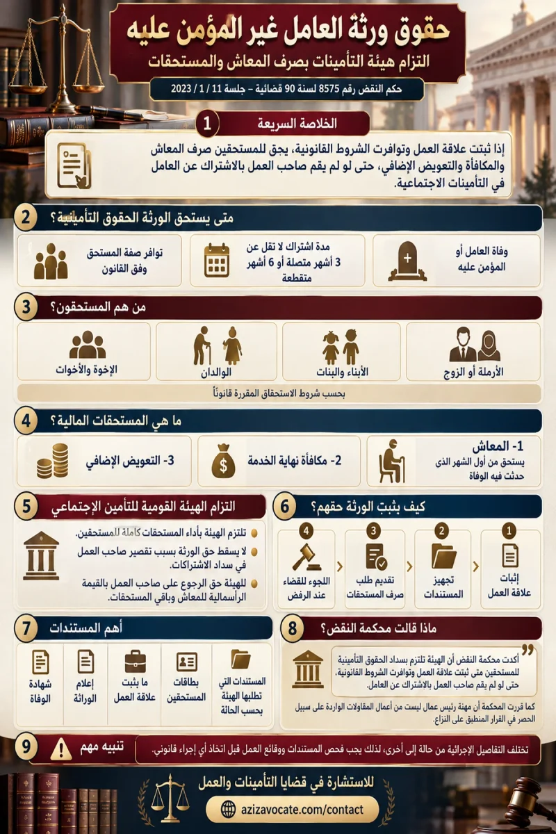 انفوجرافيك حقوق ورثة العامل غير المؤمن عليه