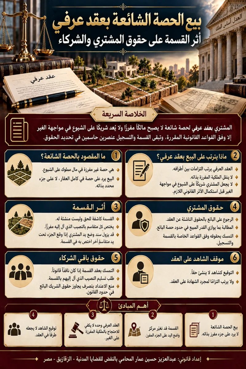 انفوجرافيك بيع الحصة الشائعة بعقد بيع عرفي صحيح