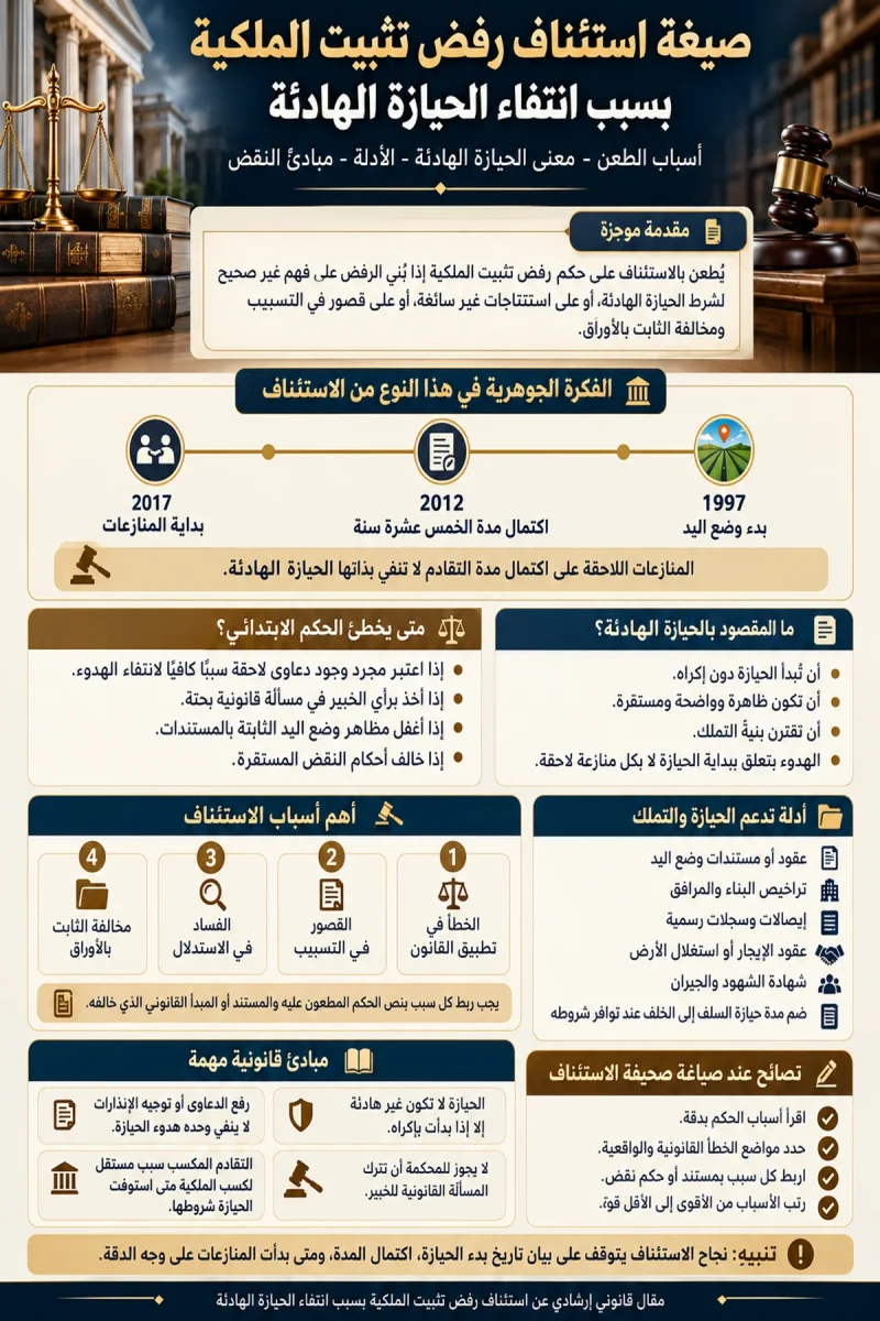 إنفوجرافيك استئناف رفض تثبيت الملكية والحيازة الهادئة