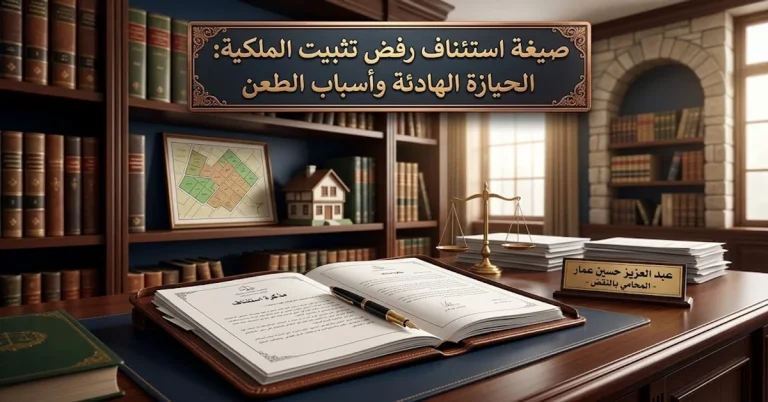 صيغة استئناف رفض تثبيت الملكية الحيازة الهادئة وأسباب الطعن