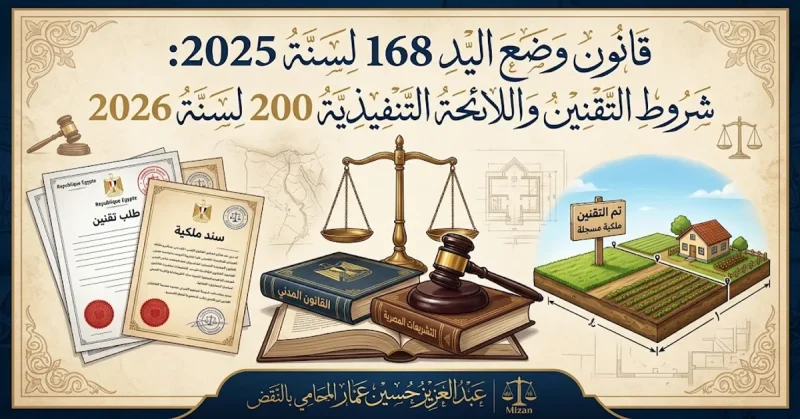 قانون وضع اليد 168 لسنة 2025 وشروط التقنين واللائحة التنفيذية 200 لسنة 2026
