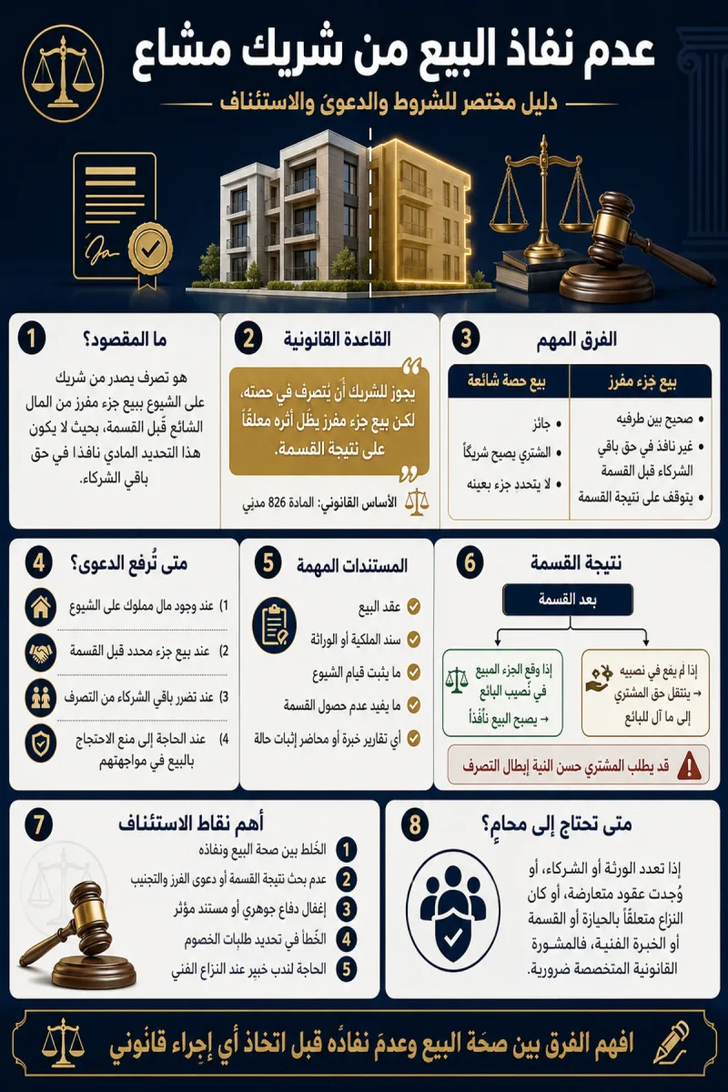 دليل قانوني لعدم نفاذ البيع الشائع