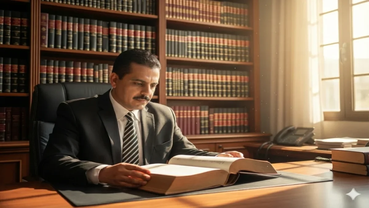 محامي يراجع مستندات سيادة الملكية المسجلة لحماية العقار من دعاوى الغصب.