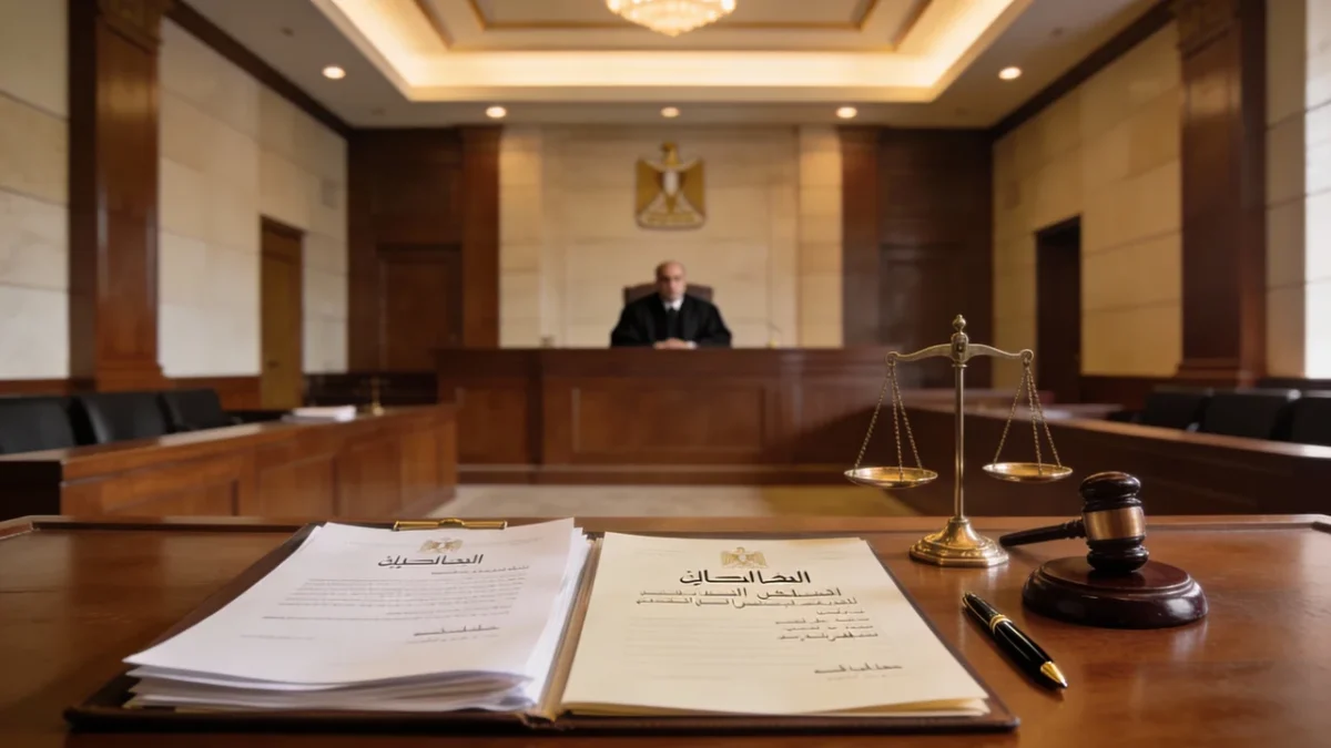 صورة ملف نقض 21521 لسنة 93-تثبيت الملكية بوضع اليد داخل قاعة محكمة النقض المصرية مع ميزان عدالة ومستندات قانونية مختومة