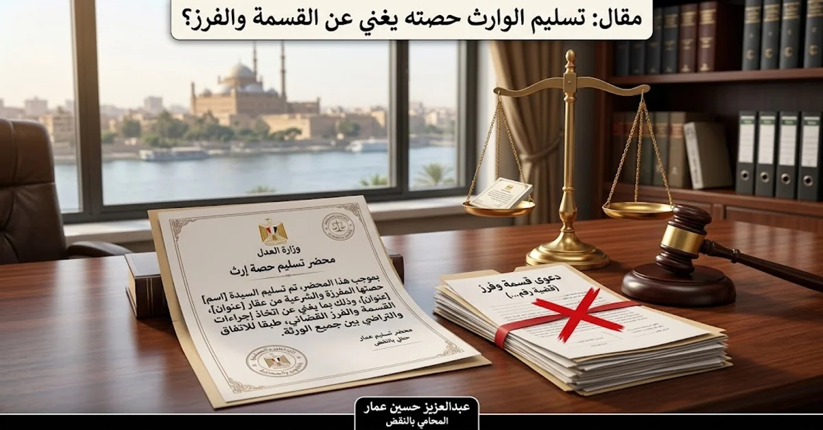 تسليم الوارث حصته يغني عن القسمة والفرز؟