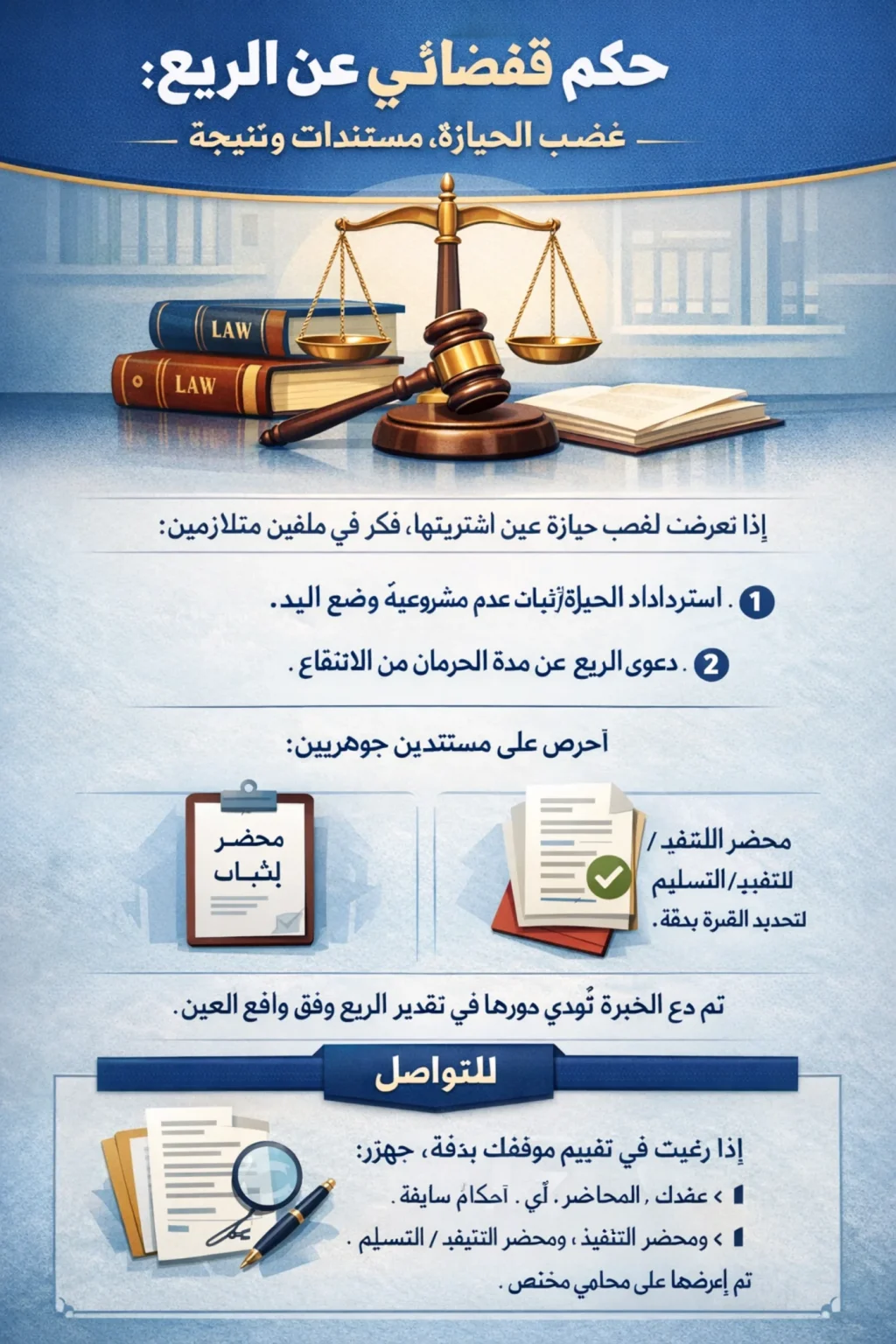 حكم قضائي عن الريع غصب الحيازة، مستندات ونتيجة