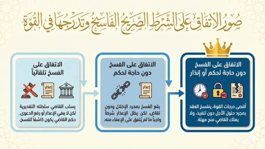 مستويات قوة الشرط الصريح الفاسخ في القانون المصري