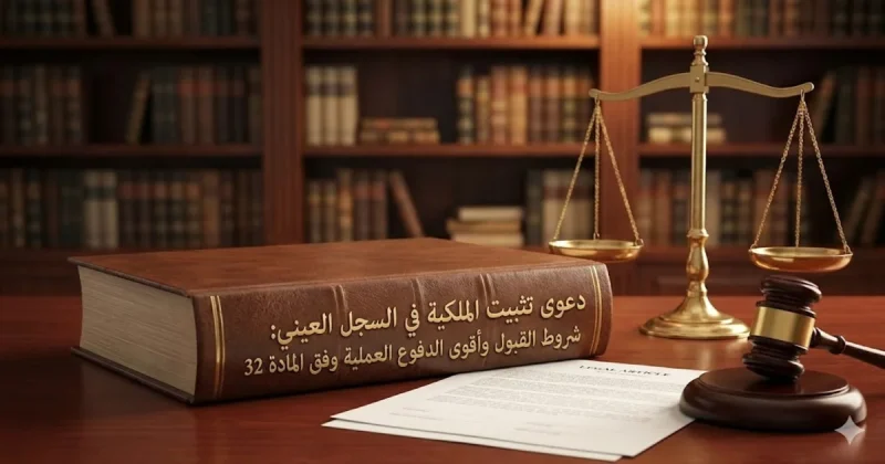 دعوى تثبيت الملكية السجل العيني شروط القبول وأقوى الدفوع العملية وفق المادة 32