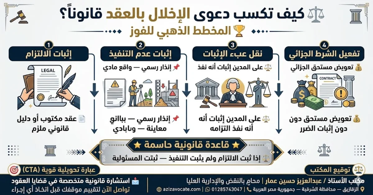 كيف تكسب دعوى الإخلال بالعقد قانونا | محامي نقض مدني بالزقازيق — عبدالعزيز حسين عمار (خبرة 28+ عاما)