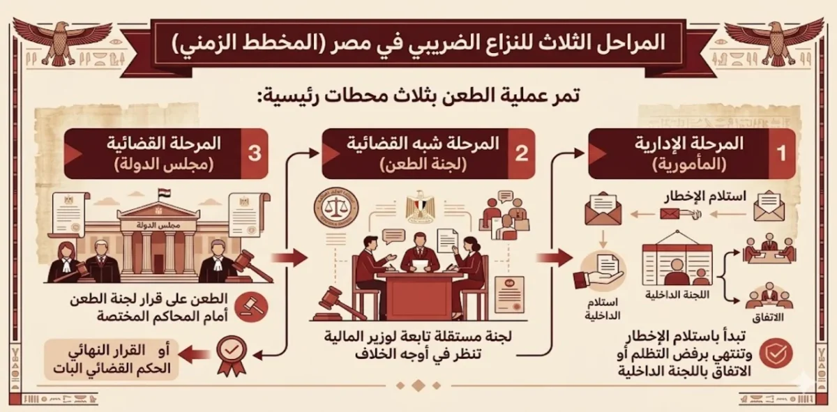 المراحل الثلاث للنزاع الضريبي في مصر