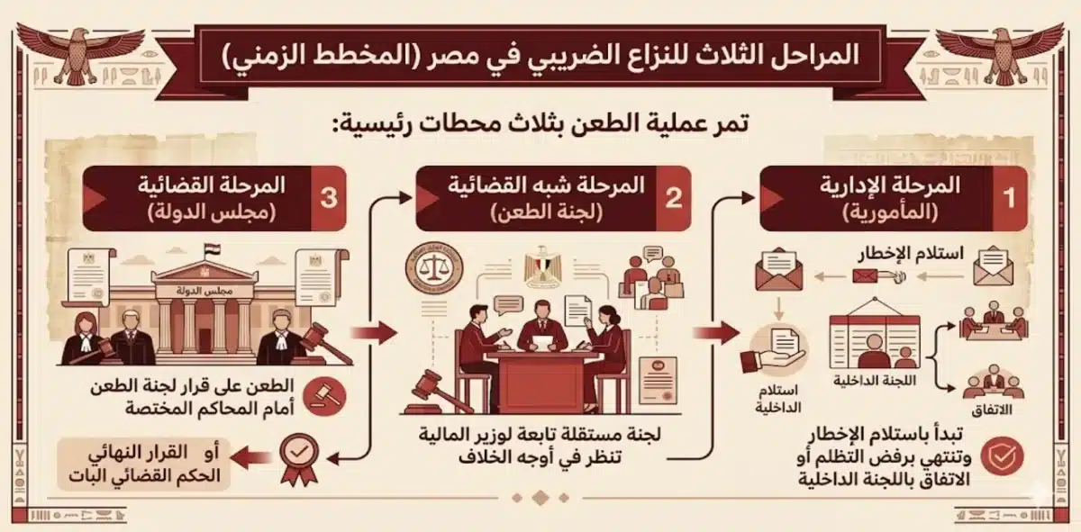 المراحل الثلاث للنزاع الضريبي في مصر المراحل الثلاث للنزاع الضريبي في مصر