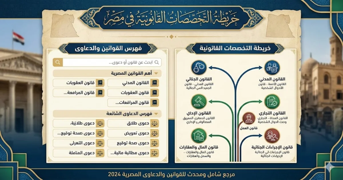 خريطة التخصصات القانونية في مصر فهرس القوانين والدعاوى