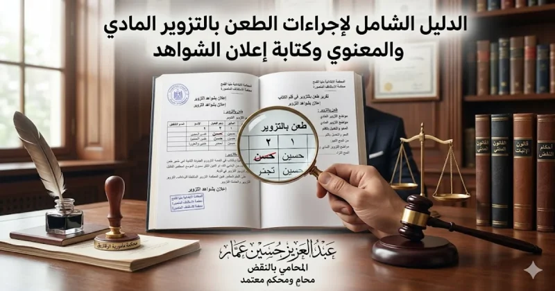 الدليل الشامل لإجراءات الطعن بالتزوير المادي والمعنوي وكتابة إعلان الشواهد