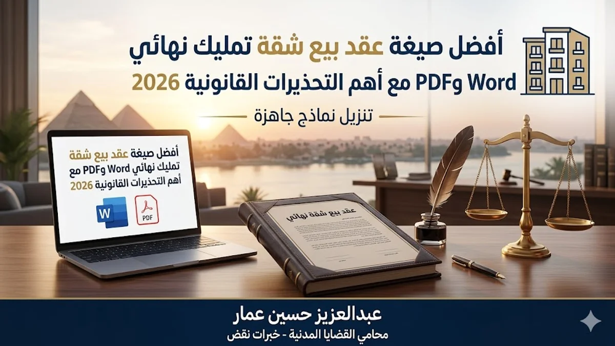 أفضل صيغة عقد بيع شقة تمليك نهائي Word وPDF مع أهم التحذيرات القانونية 2026 صيغة عقد بيع شقة تمليك نهائي Word وPDF مع التحذيرات