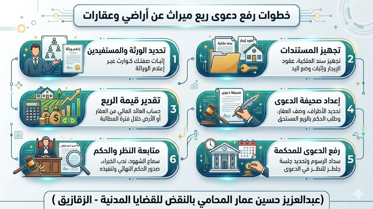 خطوات رفع دعوى ريع ميراث عن أراضي وعقارات