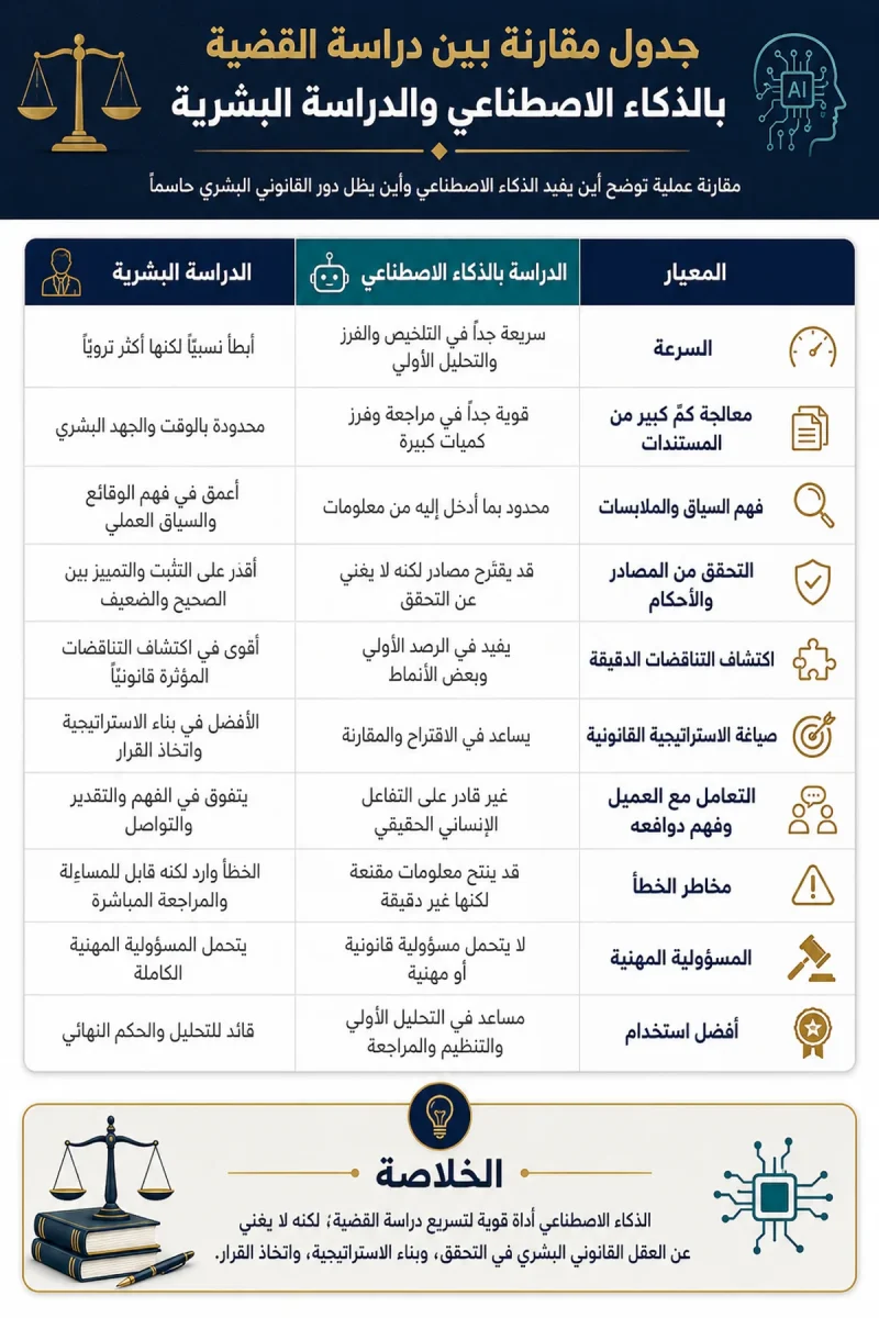 جدول مقارنة بين دراسة القضية بالذكاء والدراسة البشرية جدول مقارنة بين دراسة القضية بالذكاء والدراسة البشرية