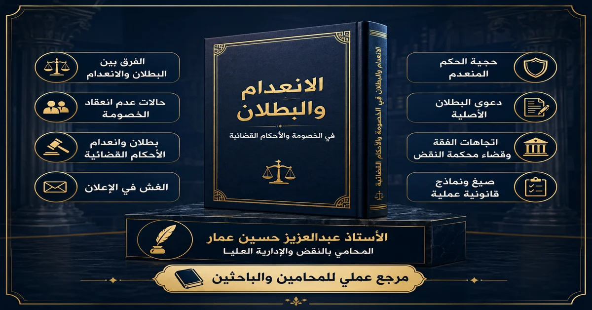 محتويات كتاب الانعدام والبطلان في الخصومة والأحكام القضائية وتشمل انعدام الخصومة وبطلان الأحكام والغش في الإعلان ودعوى البطلان الأصلية