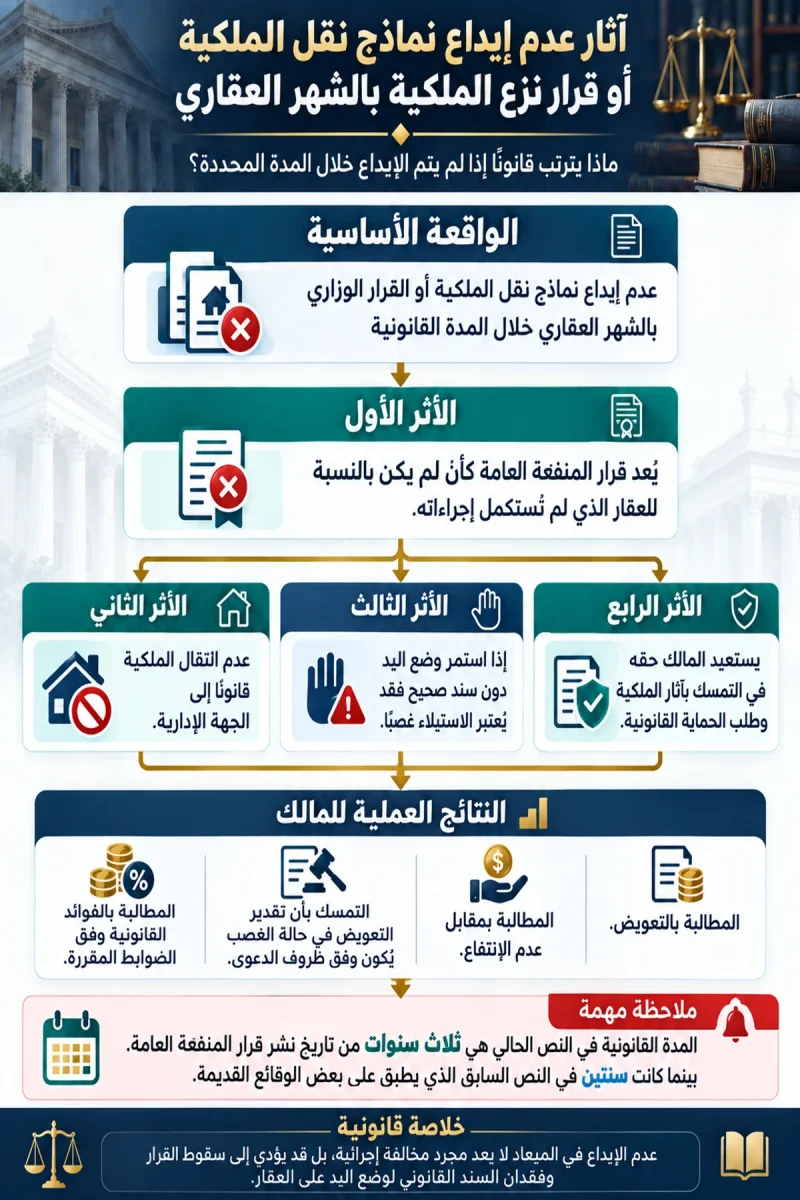 مخطط آثار عدم إيداع نماذج نقل الملكية أو قرار نزع الملكية بالشهر العقاري