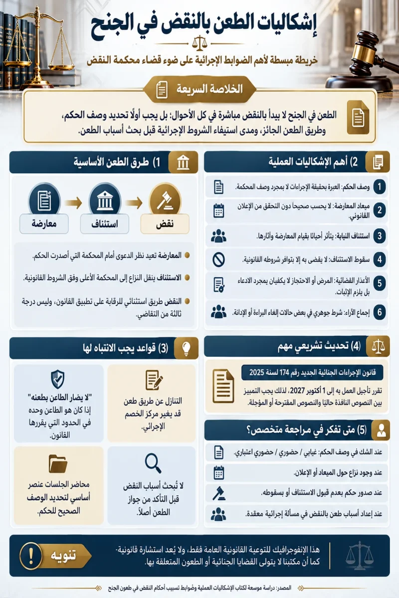 إنفوجرافيك إشكاليات الطعن بالنقض في الجنح