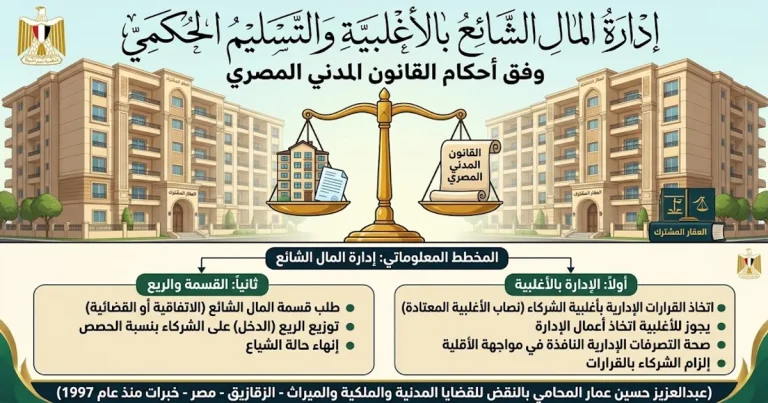 إدارة المال الشائع بالأغلبية والتسليم الحكمي وفق أحكام القانون المدني المصري